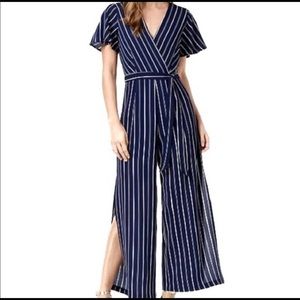 Blue and white stripes jumpsuit